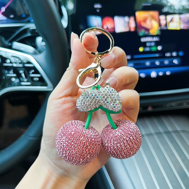 Funkelnder Kirsch-Schlüsselanhänger – Autoschlüssel und Taschenanhänger aus Keramik mit Strasssteinen (das perfekte Geschenk für Sie)_voghion.com