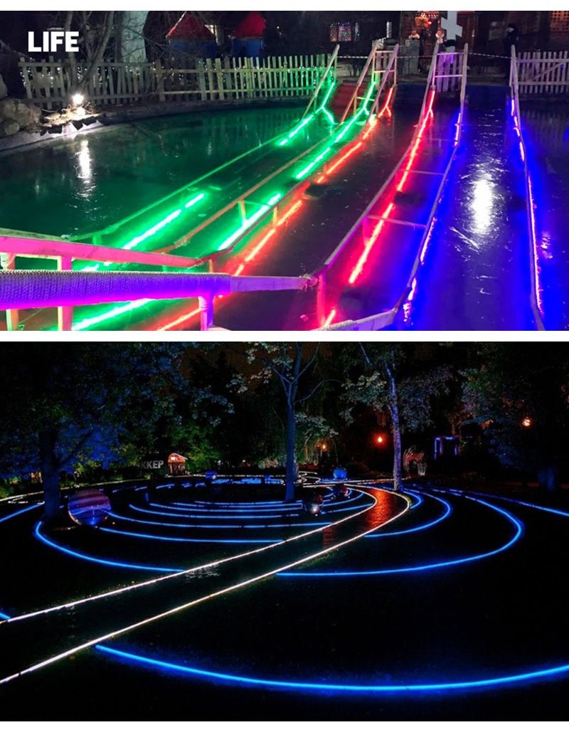 Tira de luces LED RGB de alto voltaje de 220 V, iluminación impermeable para fiestas al aire libre con efectos dinámicos de cambio de color, chip LED 2835, 20 lm por LED, 48 LED/m_voghion.com