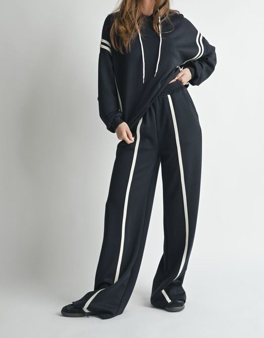 Damenbekleidung Zweiteiliges Set mit Kapuzenpullover mit Bandnähten_voghion.com
