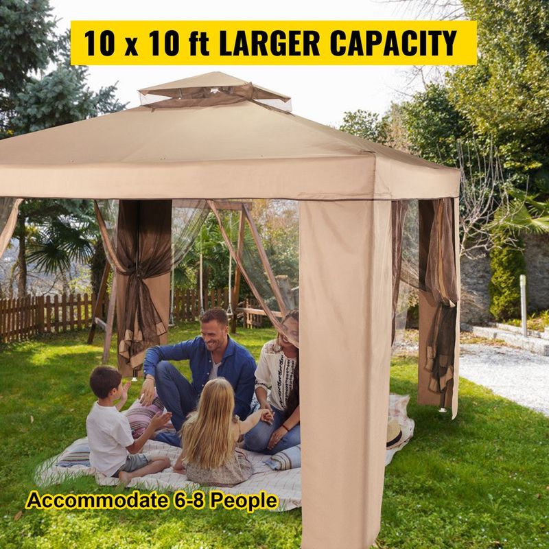 VEVOR Outdoor Canopy Gazebo Tent, Portable Canopy Shelter With 10'x10' Large Shade Space For Party, Backyard, Patio Lawn And Garden, 4 Sandbags, And Netting Included, Brown_voghion.com
