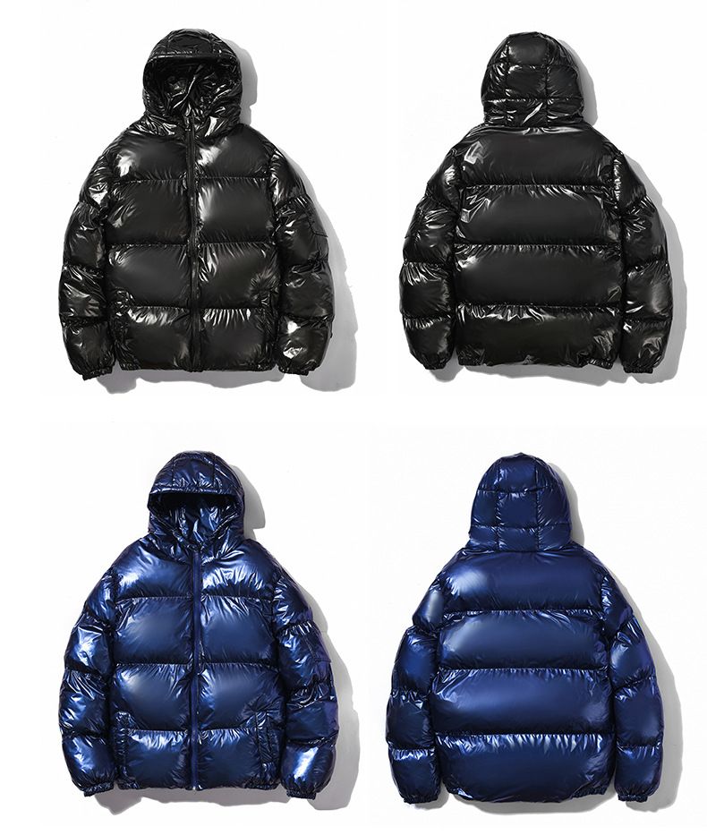 Men's Puffer Jacket With High-Gloss Finish – Winter Oversized Hooded Coat (Polyester Shell, Thickened, Side Pockets, Unisex Streetwear)_voghion.com