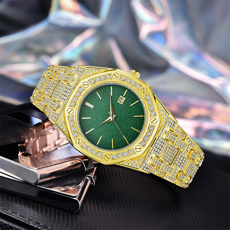 Hip Hop Männer Marke Voller Diamant Gold Datum Geschenke Uhr_voghion.com