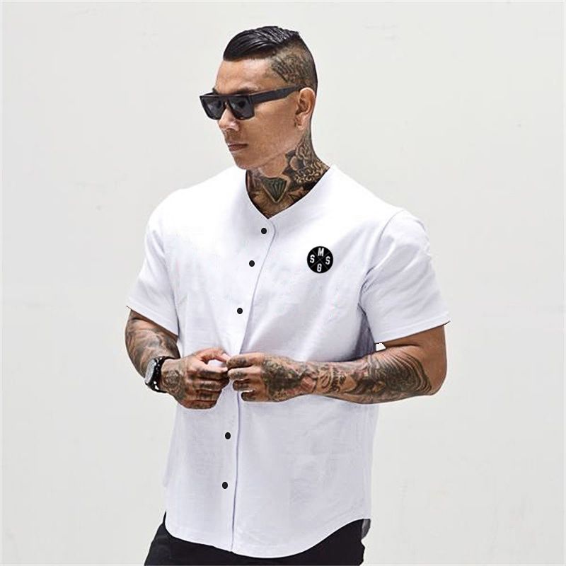 Kurzarmhemd der Hardcore-Serie für Herren, Sport und Fitness, minimalistischer Sommertrend, kragenlose Hemd-Strickjacke_voghion.com