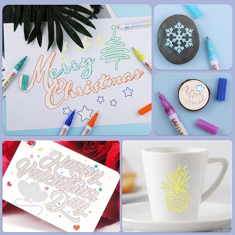 Bolígrafo de gel especial para manualidades navideñas, de 24 colores, de metal, con doble línea de contorno, ideal para escribir a mano en periódicos, tarjetas de felicitación y manualidades._voghion.com