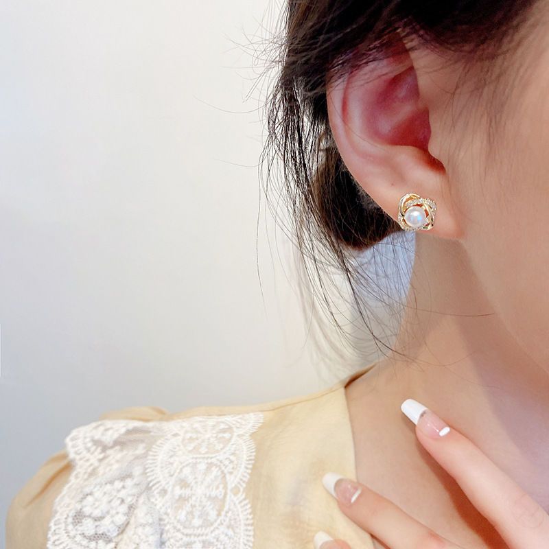 New trendy pearl bead fashion versatile French minimalist earrings 1567_voghion.com