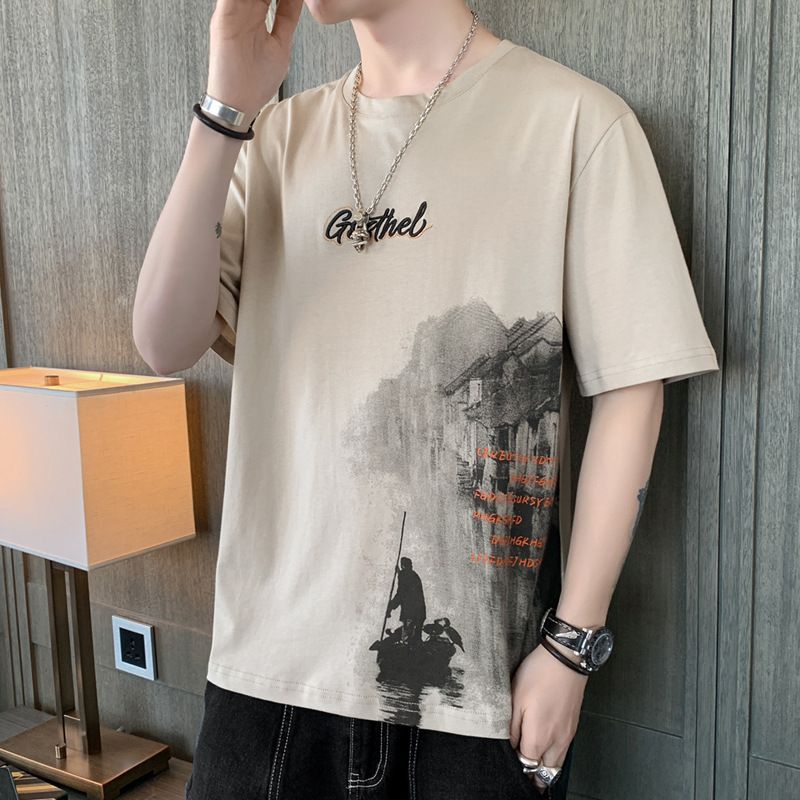 T-shirt d'été à manches courtes pour homme, haut ample et tendance, en soie glacée_voghion.com