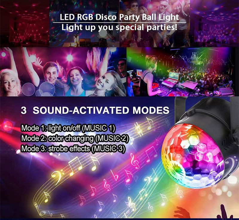 Éclairage de Noël télécommande LED petite boule magique mini boule magique en cristal lampe colorée à commande vocale lampe rotative lampe laser lampe de scène KTV_voghion.com