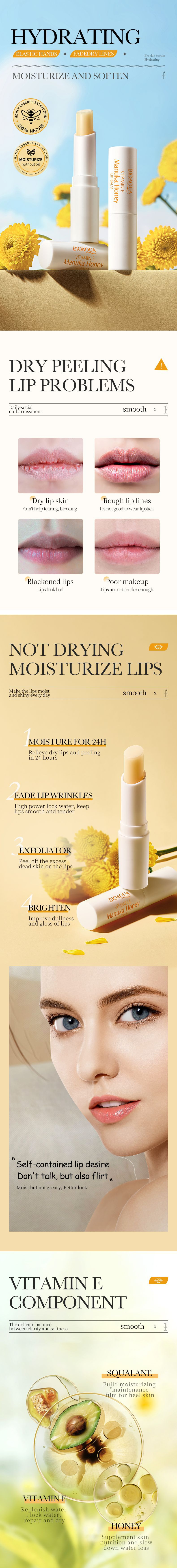 BIOAOUA Vitamin E Honig spendet den Lippen Feuchtigkeit, hellt Lippenfältchen auf und beugt Trockenheitsrissen vor_voghion.com