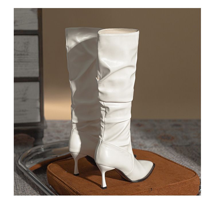 Höga vintage stövlar Höst och vinter plus stövlar med hög bunt Skinny högklackat stövlar_voghion.com