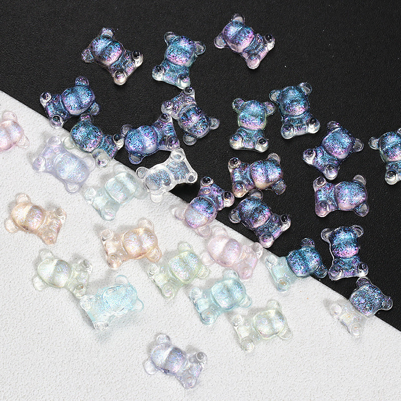 3D Aurora Bear Nail Art Accessor Resin Flat Back Mixed Color Bear Acrylic Nail Flash DIY Handmade Decorative_voghion.com