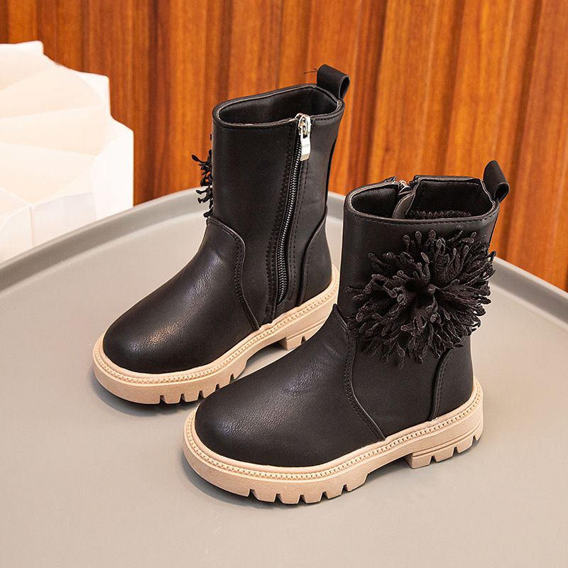 Mädchenschuhe, Lederkinderblume, 2024 Herbst und Winter neue Single Princess-Mittelsohlenstiefel, Martin-Stiefel_voghion.com