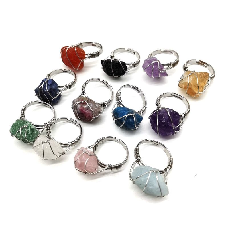 Neue Stil Persönlichkeit Handgemachte Gewickelt Raw Achat Für Frauen Einstellbare Ring R01_voghion.com