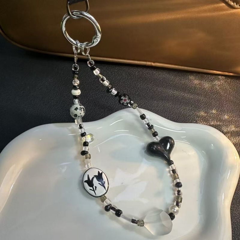 Korean New Sweet And Cool Black Love Keychain Niche Texture Beaded Pendant Mobile Phone Case Pendant Short_voghion.com