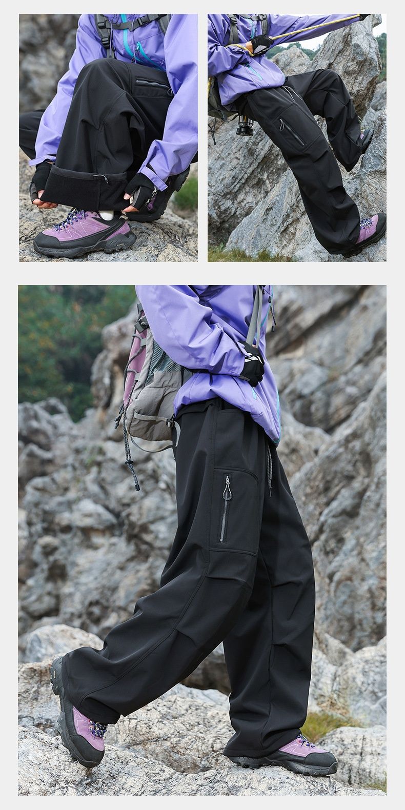 Pantalon cargo unisexe à jambes droites, coupe droite, doublé polaire softshell, résistant à l'usure et déperlant, idéal pour la randonnée en plein air (001 IZEXX)._voghion.com