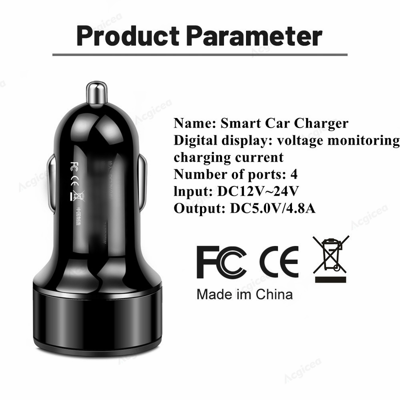 4-port USB 4.8A car charger LED fast charging quick charging 3.0 USB car charger adapter suitable for iPhone 14 Samsung_voghion.com