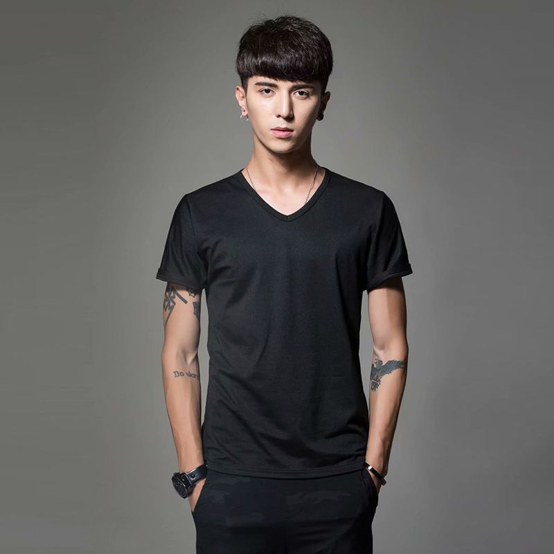 Maglietta a maniche corte a colori, estiva, casual, girocollo, corta, alla moda, con scollo a V, vestibilità aderente, per abbigliamento maschile_voghion.com