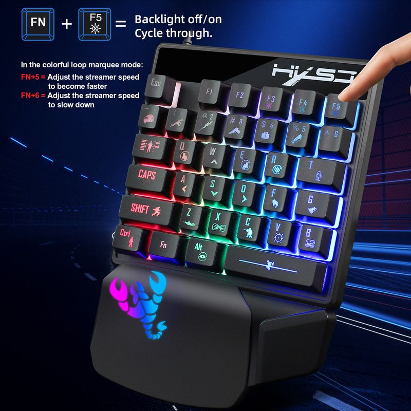 Farfi 2Pcs/Set HXSJ RGB Backlight Single Hand Gaming Keyboard 35 Keys Portable Mouse_voghion.com