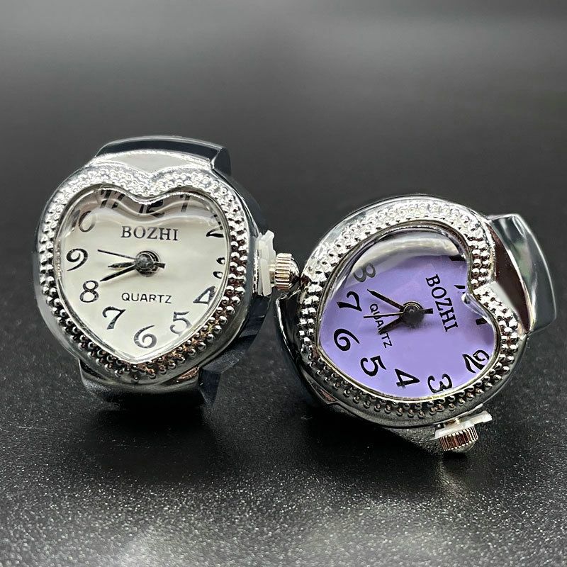 Pronto Stock 2024 Nuovo Creativit Orologio a Forma di Cuore Vintage Punk Elastico Dita Orologi Donne Uomini Hip Hop Anelli di Coppia_voghion.com