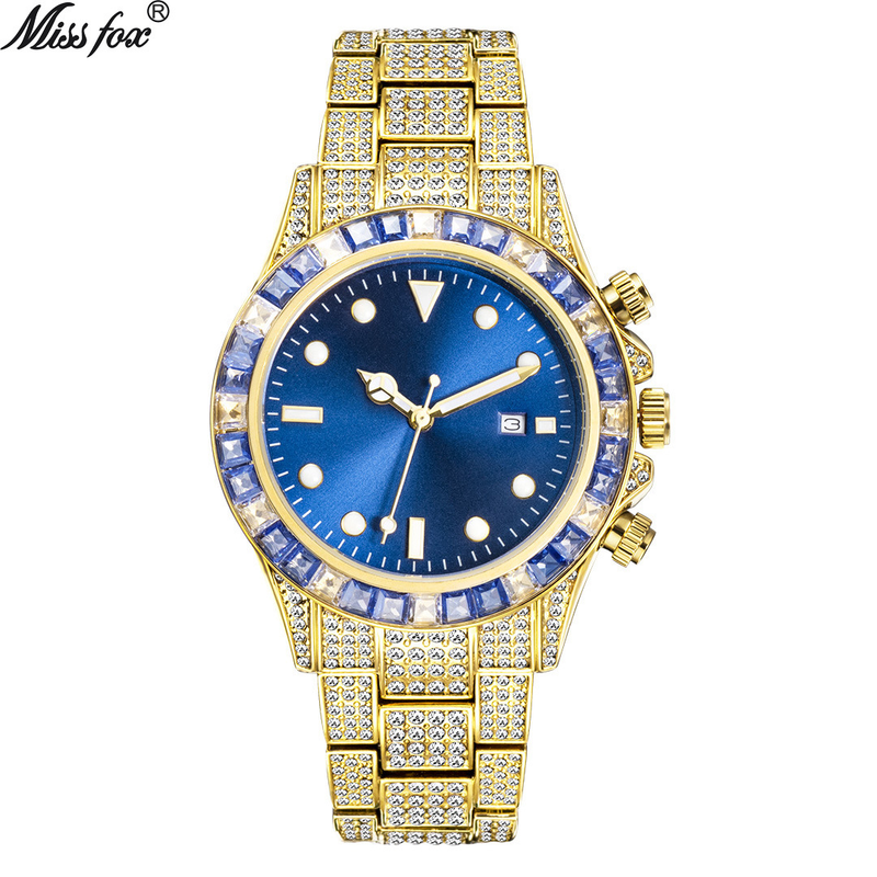 Ceas MISSFOX de înaltă calitate, cu incrustații Ditong, cu disc verde și diamant, Sunburst, cu cuarț luminos_voghion.com