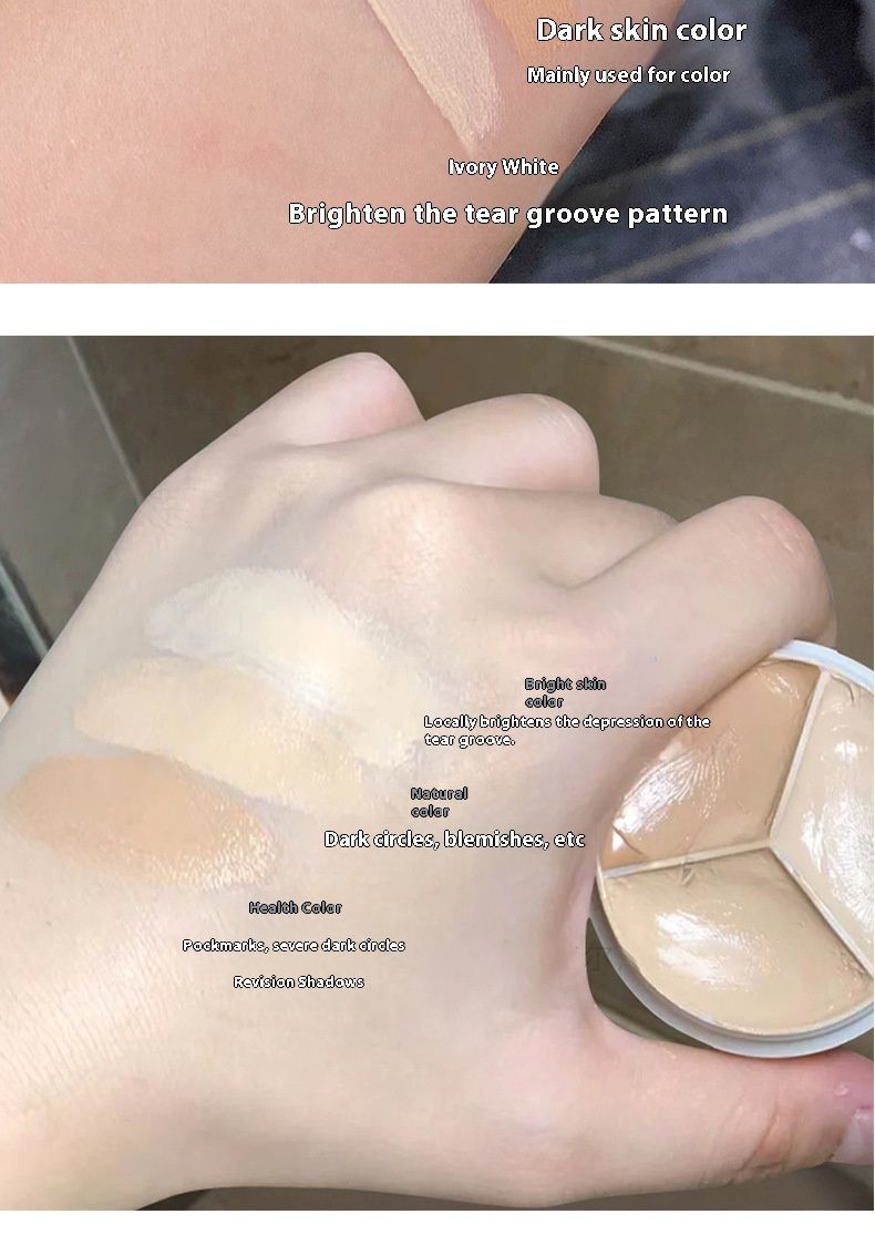 Corrector tricolor Sweet Mint para cubrir manchas, espinillas, ojeras, surcos lagrimales y base de maquillaje sin quitar el maquillaje._voghion.com