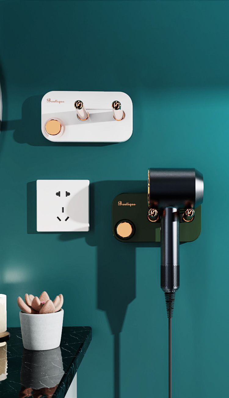 Porta asciugacapelli di lusso color oro – Organizer da parete per il bagno, senza fori e salvaspazio (capacità 5 kg, opzioni bianco/verde)_voghion.com