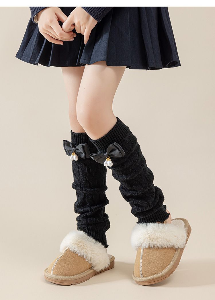 Calzini per bambini Mamma e Bambini Calzini per bambini autunno e inverno Calzini lunghi al polpaccio in maglia bianca Coprigambe Calzini caldi in pile Lolita Lolita_voghion.com