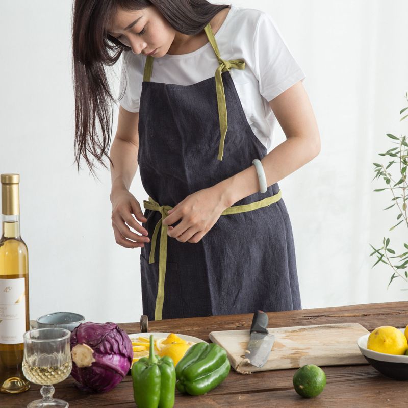High-end Nordic Simple Cotton And Linen Color Matching Lace-up Kitchen Home Coffee Shop Bakery Uniform Apron_voghion.com