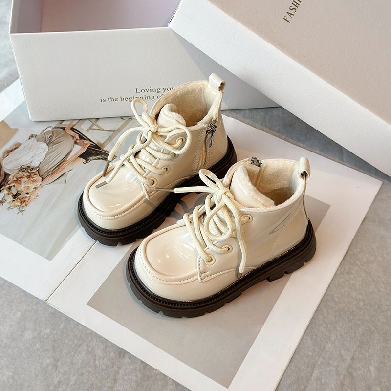 Bottes d'hiver en cuir pour petites filles, courtes, doublées de polaire, à semelle souple, chaudes, en coton, avec fermeture éclair_voghion.com