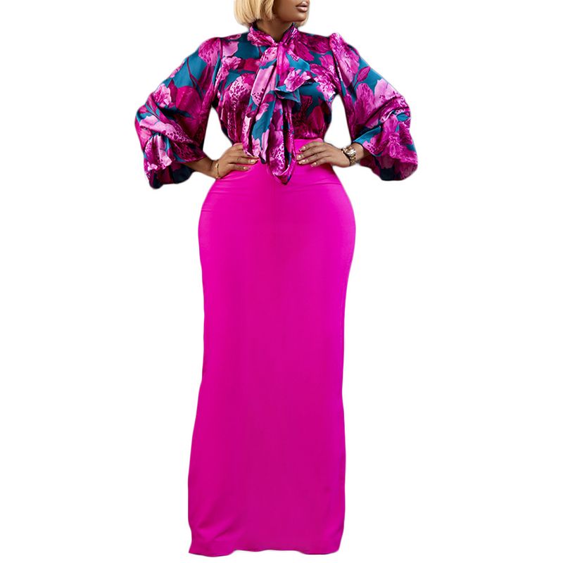 Dameskleding Mode Bedrukt Strappy Shirt met Lange Mouwen Rok Lange Rok Tweedelige Set_voghion.com