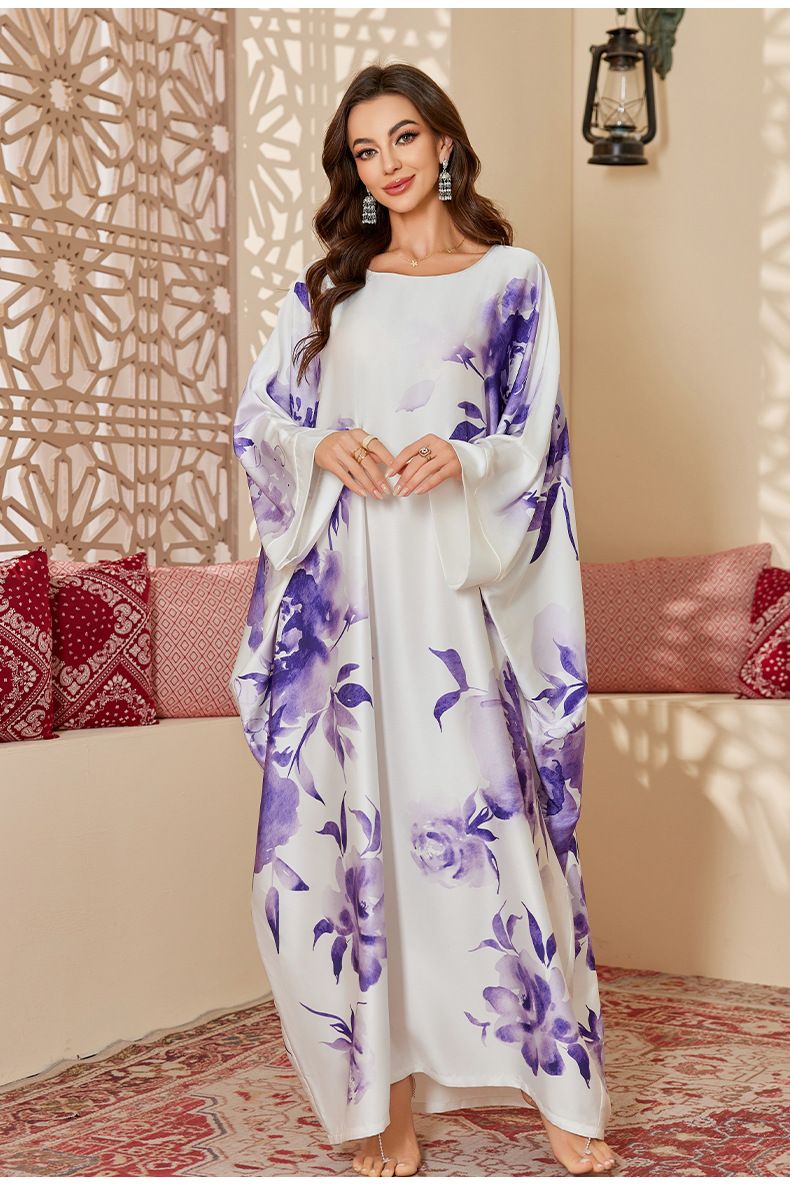 Damen Nachtwäsche Frühling und Herbst Mitte Wunderschönes bedrucktes Nachthemd Lose Lange Robe_voghion.com