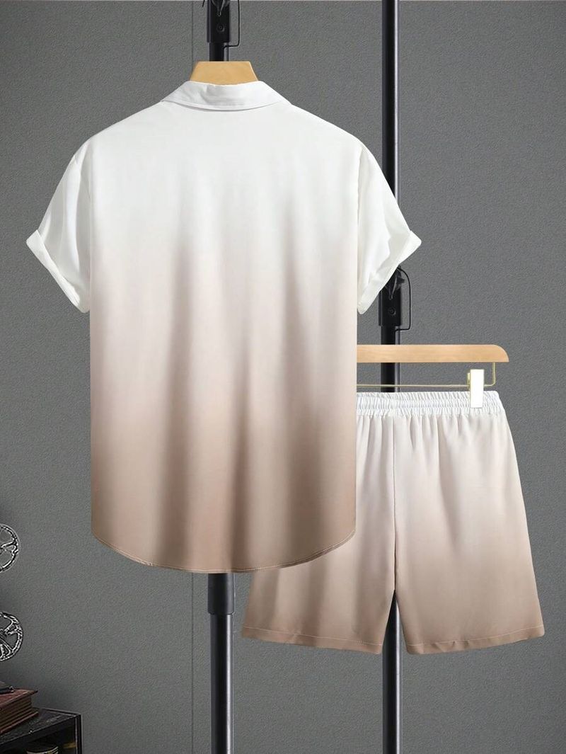 Set di pantaloncini e maglietta estiva da uomo con stampa 3D a pois e colori sfumati_voghion.com