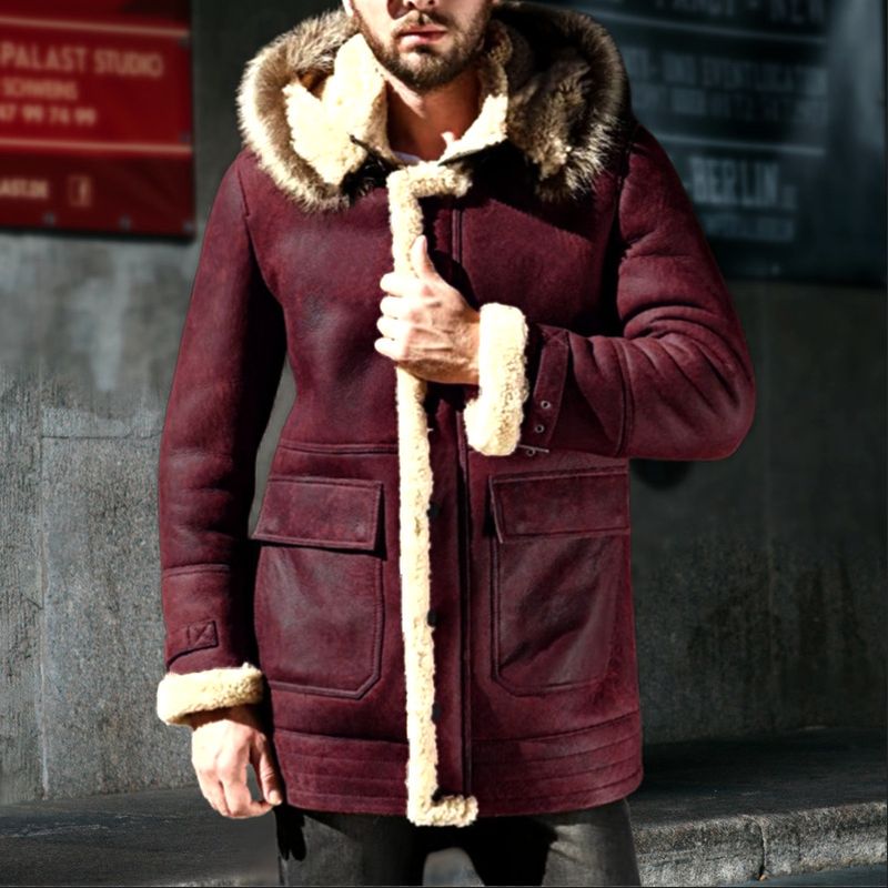 Giacca invernale da uomo in finta pelle scamosciata con fodera in pile - Cappotto bomber caldo e spesso con tasche multiple per outfit casual_voghion.com