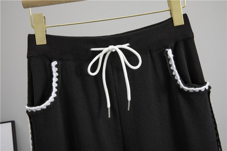 Women's Clothing Summer Off Shoulder Knitted Short Sleeved Tops Fashionable And Casual Wide Leg Pants Slimming Sports Two Piece Suits_voghion.com