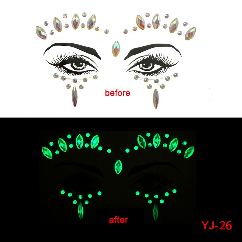 New EDM Face Sticker Diamond, Halloween Grimace Sticker Diamond Luminous Crystal, Between Eyebrows Sticker Luminous Face Sticker Masquerade_voghion.com