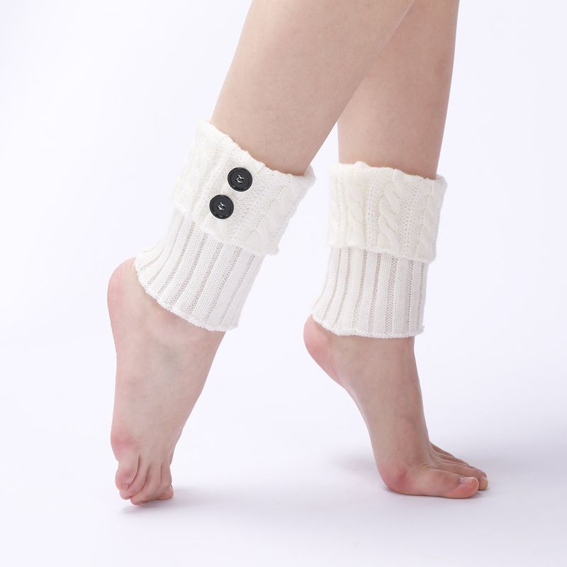 Bottes chaudes en laine neuve pour femmes, couvre-pieds, tricot d'automne et d'hiver, torsades de pâte frite, bouton, jambe courte, protège-genoux_voghion.com
