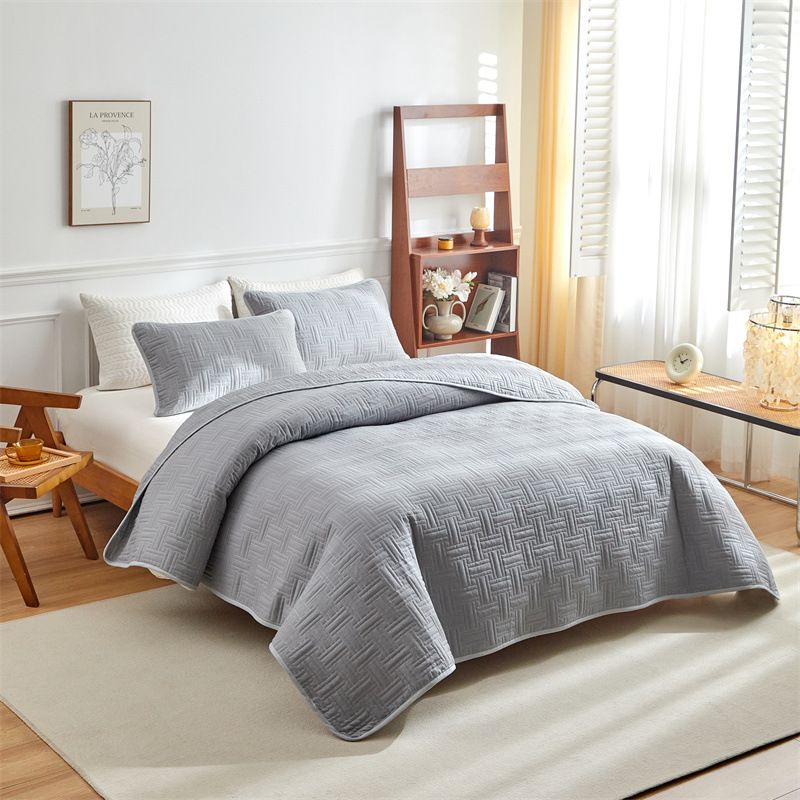 Modernes, minimalistisches, gestepptes Bettwäscheset mit geometrischem Muster – einfarbig mit kariertem Design, 3-teiliges Set für alle Jahreszeiten, in mehreren Größen erhältlich_voghion.com