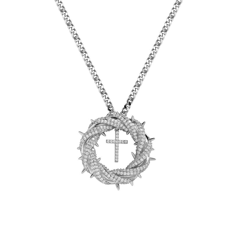 Collana con ciondolo a croce intrecciata alla moda da donna con micro pavé di zirconi in oro/argento, pezzo distintivo in stile hip-hop_voghion.com