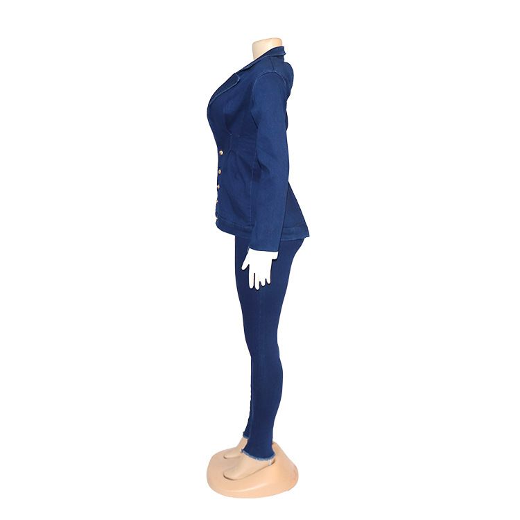 Damenbekleidung, Anzug, Stretch-Jeans-Oberteil, zweiteiliges Set_voghion.com