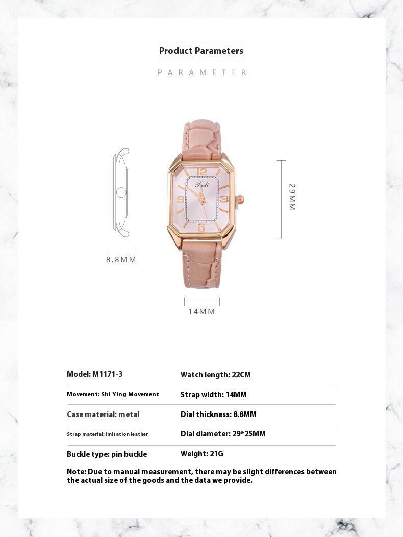 Fashionable square digital with women's leather strap and quartz watch_voghion.com