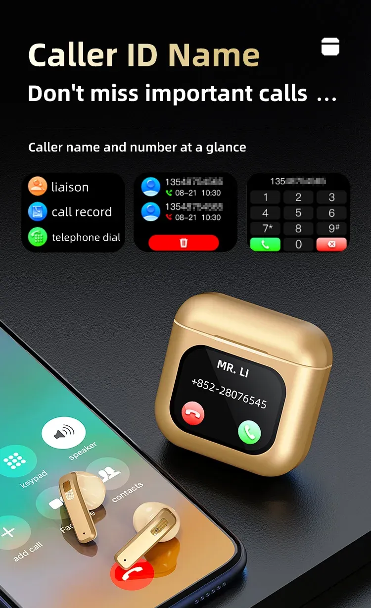 Smart Screen Touch Bluetooth Earphones Built-in 8GB Storage APP Control Video Switch Noise Reduction Message Reminder Earbuds_voghion.com