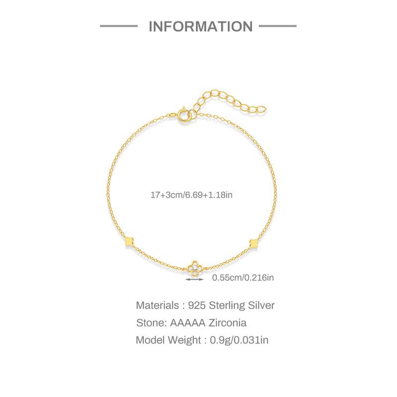 S Pure Sier Gold-plated Simple Plain Smooth Flower Clover Bracelet, Women's Temperament Bracelet_voghion.com