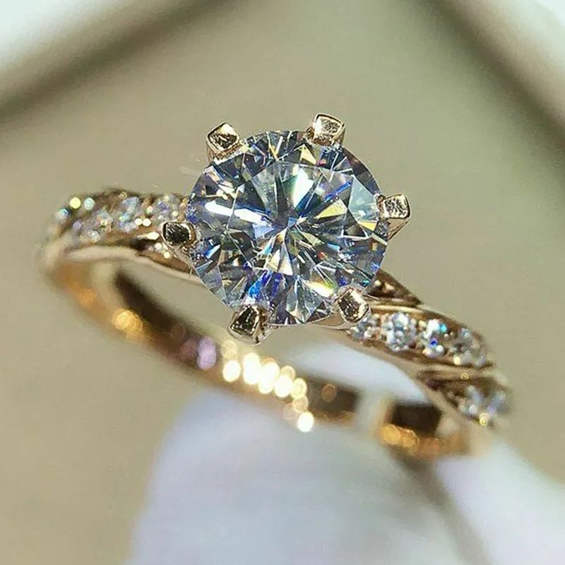Pronto Stock Huitan Classic 6 Claw Cubic Zirconia Anelli per Donna Color Oro Fedi di Fidanzamento per Matrimonio Eternity Lady Gioielli all'ingrosso_voghion.com