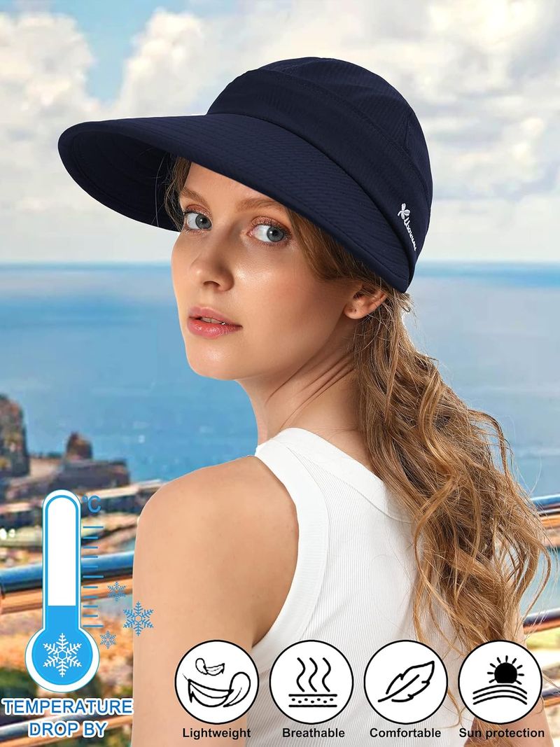 Sun Hats For Womens Wide Brim Visor UV Protection Dual Purpose Hat For Beach Summer Packable Cap_voghion.com