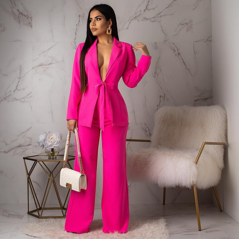Vêtements pour femmes, petit costume avec cravate à la taille, costume deux pièces professionnel décontracté à la mode pour femmes_voghion.com
