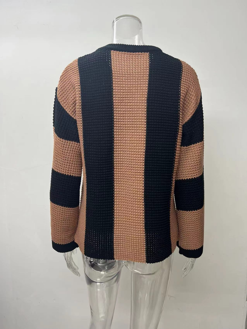 Spring and autumn knitted sweater top round neck striped design niche sweater jacket for women_voghion.com