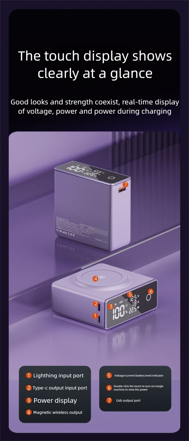 Magnetic Bank 20000mAh Digital Display Wireless Mobile Power Large Capacity Universal For Iphone And Android_voghion.com