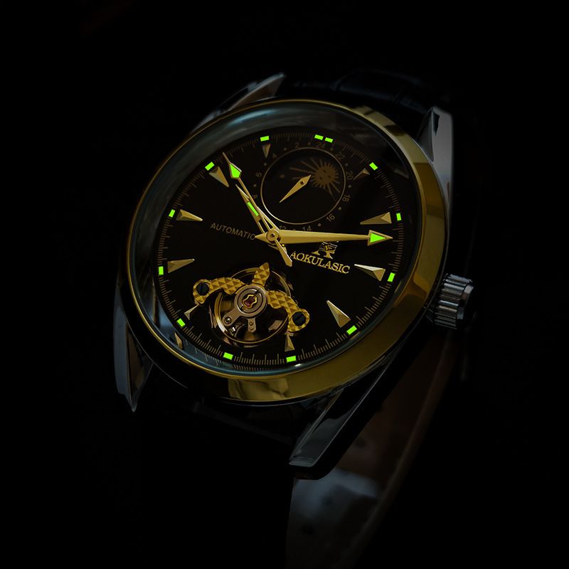 Neue mode freizeit männer automatische multi-funktion skelettiert große schwungrad wasserdicht leuchtende mechanische uhr_voghion.com