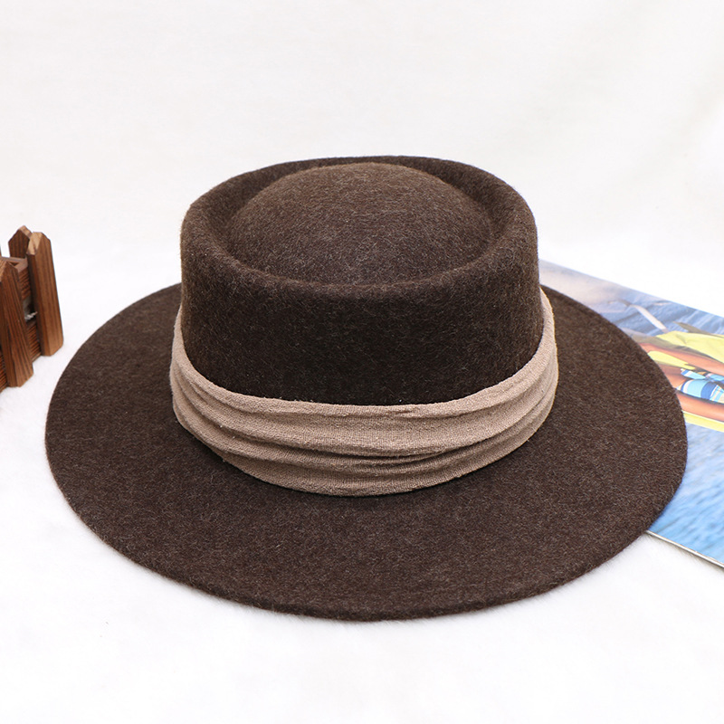 Hutt Damen Hierscht a Wanter Woll Platten Top Ring Zylinder Briteschen Retro Breetrand Woll Wäissen Jazz Hutt_voghion.com