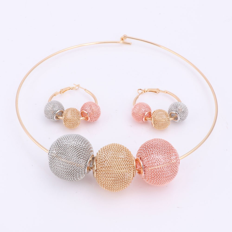 New Design Ladies Gold Colorful Necklace Earring Wedding Accessories Decoration Party Gift Jewelry Set_voghion.com