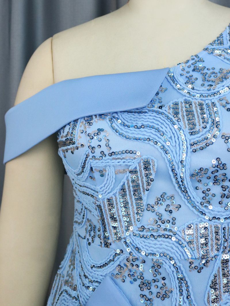 Women's sequined one-shoulder oblique collar dress sexy lady bow dress dress_voghion.com